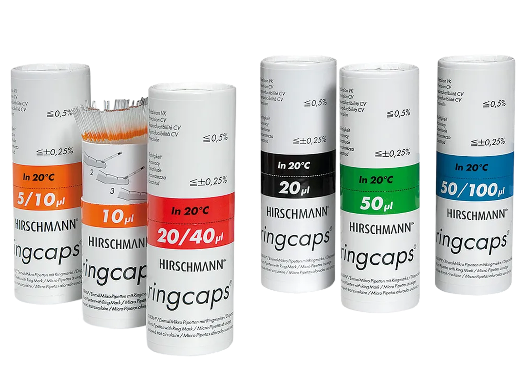 Capillary pipettes ringcaps ®  2 marks, 20/40 µl