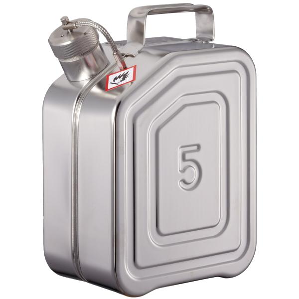 Safety jerrycans stainless steel, with screw cap, 5 l