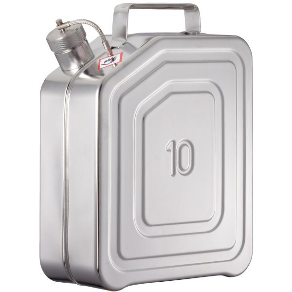 Safety jerrycans stainless steel, with screw cap, 10 l