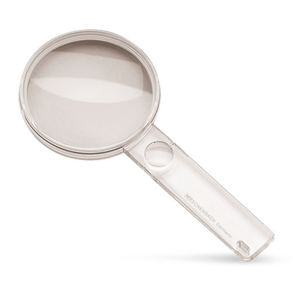 Handheld magnifying glass with spare lens, 2.5x