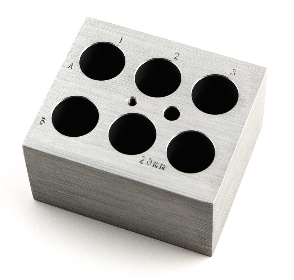 Accessories interchangeable block for sample tubes/vials, Suitable for: 6 tubes Ø 20 mm