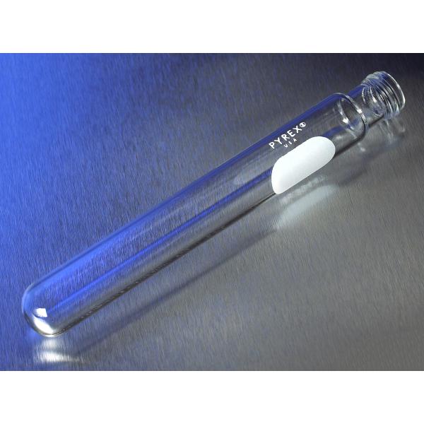 pyrexTubeCultureDisposableRoundBottomWhiteMarkingSpotScrewCapStyleBulkPack, Omnilab