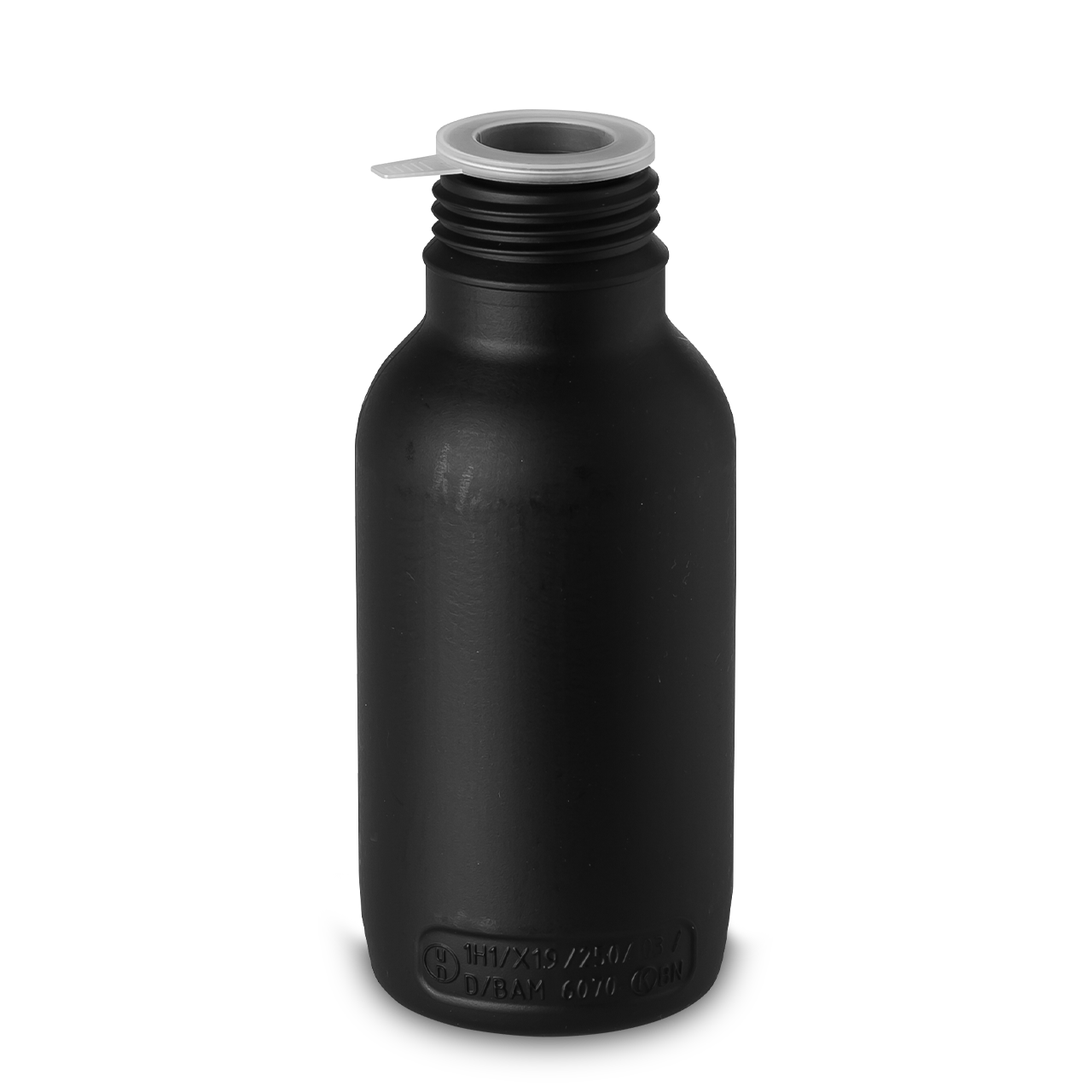 Round bottle; HDPE; black; thread 45; 50 g; vol. 500 ml; UN-X approval;